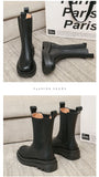 Chelsea Boots Chunky Boots Women Winter Shoes PU Leather Plush Ankle Boots Black Female Autumn Fashion Platform