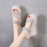 A Wedge Slippers Women Summer Glitter Slides Platform High-Heeled Shoes Lady Pantofle Soft Jelly 2024 Crystal Rubber