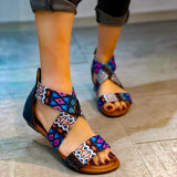 One Belt Sandals Women Summer 2022 Girl Sexy Cotton Fabric Zipper Gradiator Open-Toe Flat Rubber Outsole Shoes Size