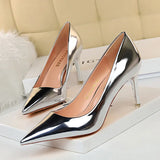 Breakj Fashion Sexy Metal With High Heel Shallow Pointed Nightclub Show Thin High Heels Women's Shoes Single