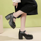 New Fashion Women's Thick Sole Round Toe High Heel Shoes with Shallow Buckle Casual Large Women's High Heel Shoes