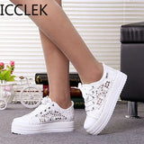 Women Shoes Fashion Summer Casual Shoes White Sneakers Cutouts Lace Canvas Hollow Breathable Platform Sneakers Tenis