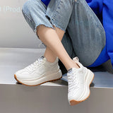 Leather Women Shoes Platform Sneakers Ladies Lace-up Casual Shoes Breathable Walking Shoes White Flat Girl
