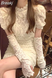 Spring Lace Design Elegant Y2k Mini Dress Woman Party Sexy Bodycon Dress Casual Puffer Sleeve One Piece Dress Korea