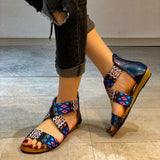 One Belt Sandals Women Summer 2022 Girl Sexy Cotton Fabric Zipper Gradiator Open-Toe Flat Rubber Outsole Shoes Size