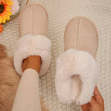 Winter Home Fur Slippers Women 2023 New Couples Flat Heels House Cotton Shoes Woman Faux Suede Keep Warm Plush