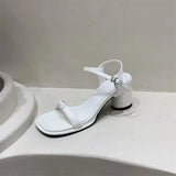 Heel Sandal for Women Med Suit Female Beige Summer Shoes Cross-Shoes High-heeled Medium Black Block Girls 2023 Fashion