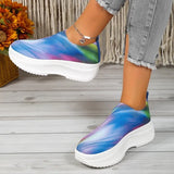 Mixed Color Knitted Sneakers Women 2023 New Slip On Platform Vulcanize Shoes Woman Plus Size Non Slip Walking Shoes