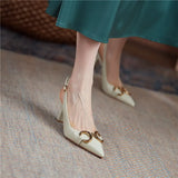 Women Shoes Genuine Leather Stiletto Heel Shoes Chain Slingback Shoes Pointed Toe High Heels Summer Spring White 40