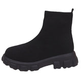 Spring Autumn Shoes Platform Round Toe Pink Purple Ladies Boots Zapatos Mujer Size 43 Women Boots Stretch Fabrics