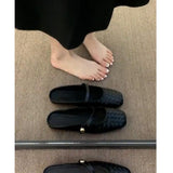 Breakj New 2024 Vintage Woven Baotou Half-Slippers Women Wear One-Line French Mary Jane Slippers Flat