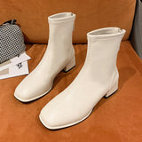 Winter New Fashionable Round Head Leather Outerwear with Back Zipper High Heel for Warm Comfortable Large Size Naked