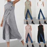 Celmia Asymmetrical Long Shirts Women 2022 Summer Sleeveless Sexy Buttons Tops Casual Loose Split Hem Chic Thin