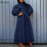 Bohemian Party Satin Dress Vestidos ZANZEA 2022 Casual Puff Sleeve Maxi Long Dress Sundress Casual Solid A-line Oversized Robe