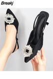 Bride Shoes Comfortable Triangle Heeled Party Wedding Shoes 2023 Brand Women Pumps Luxury Crystal Slingback High