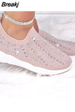 Knit Mesh Crystal Sneakers Women Comfortable Breathable Flat Shoes Fashion Slip on Plus Size Casual Shoes