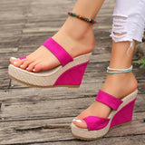 Word With Slope And Exposed Toe High-Heeled Sandals Women Large Size Waterproof Table Cloth Cold Slippers