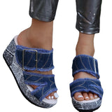 Breakj One-Word With Buckle High-Heeled Slippers Women's Slopes And Thick-Bottomed Cloth Beach Cold