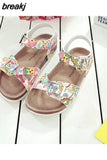 Summer Casual Kids Beach Print Cork Sandals for Girls Boys Children Outdoor Non-slip Flat with Cute Slide