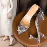 / Summer 2023 New Pvc Head, Pointed Cover, Feet, Sunflower High Heels, Transparent Crystal Shoes, Wine Glass And