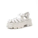 Shoes Women Genuine Leather Gladiator Sandals High Heel Platform Sandals Thick Heel Buckle Ladies Footwear Summer
