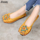 2023 Soft Genuine Leather Flat Shoes Women Flats with Flowers Ladies Shoes Women Designers Loafers Slip