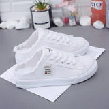 New Spring Summer Women Canvas Shoes flat sneakers women casual shoes low upper lace up white