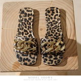 Women's Flip-Flops Square Toe Female Slippers Summer Shoes for Women Leopard print Chain Sandals Causal Slides Lady