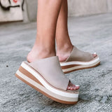 Summer Women Platform Slip On Sandals Open Toe Contrast Color Wedge Beach Shoes Ladies Outdoor Slippers Slides