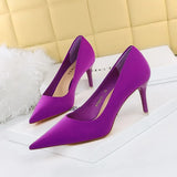Breakj Korean Edition Spring And Autumn Fashion Simple Thin Heel High Heel Shallow Pointed Silk High Shoes Single