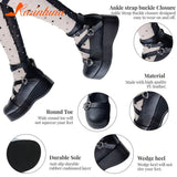 Great Quality Lolita Cosplay Black Pink Wedges Pumps Platform Heart Women Mary Janes Buckle Strap Gothic Shoes