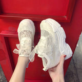 New Breathable Net Shoes Women's New Casual Sports Loose Cake Shoes Net Yarn Heightening Small White