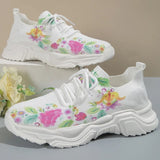Breathable Printed Tennis Shoes Women Autumn Lace Up Platform Sports Shoes Woman Thick Sole Knitted Sneakers Plus