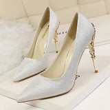 Breakj Korean Version Of Fashion Sexy Metal With Women's Shoes Thin Heel High Heel Shallow Pointed Silk Show