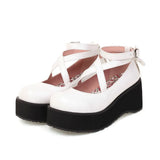 Bowknot Lolita Shoes Platform Heels Women Pumps Japanese School JK Uniform Fashion Girl Rear Bow Tie Thick Sole Mary Jane