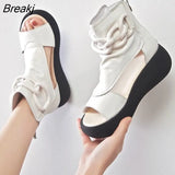 New Design Fashion Women Sandals Summer Shoes 2022 Open Toe Genuine Leather Back Zipper Wedges Platform Casual
