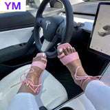 5 Colours Woman Rope Sandals Lace Up Around Ankle Strap Flats Laces Square Toe Ladies Shoes New Arrival Zapatillas Casa Mujer