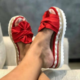 2021 Bow Sandals Summer Flat Shoes Butterfly-knot Shoes Women Designers Wedge Heel Ladies Beach Party Sand Women Shoes