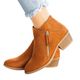 Breakj New Women's Boots Round Head Zipper Coarse And Ladies Leather Boots Large Fashion Fashion