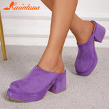 Fashion Brand Women Slippers 2023 Chunky High Heels Suede Platform Sandals European Style Office Daily Lady Sandals