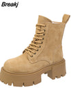 Leather Women's Boots Designer Shoes for Women Luxury Short Boots Platform Non-slip Motorcycle Boots Round Toe Ankle