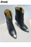 Toe Women's Knight Boots Elegant Genuine Suede Leather Short Boots Ladies Strange Heel Shoes Women Slip-on Mid-calf