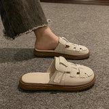 Sandals Women Wear 2024 Summer New Hollow-out Heelless Thick Sole Lazy Half Slippers Women Shoes