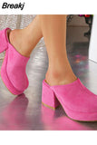 Fashion Brand Women Slippers 2023 Chunky High Heels Suede Platform Sandals European Style Office Daily Lady Sandals