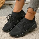 Spring Women's Knitted Breathable Sneakers Lightweight Non Slip Sports Tennis Shoes for Women Comfy Lace Up Casual