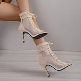 Women's High Heels Jazz Dancing Shoes Sexy Mesh Short Boots Zipper Black Latin Indoor Dance Ballroom Sandals Ladies