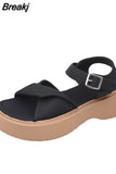 Sandal Woman Luxury 2023 Summer Clogs With Heel Female Shoe All-Match Med Fashion Thick Girls Comfort Medium Beige