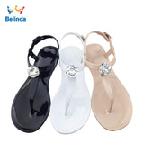 Flat Bottom Women Sandals Fashion Rhinestone Clip Toe Girl Footwear Large Size Flip Flops Comfortable Ladies Jelly