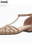 Size 34-39 Women Flats Sandals Genuine Leather T-Strap Ladies Shoes Designer Low Heels Summer Sandalias Ladies