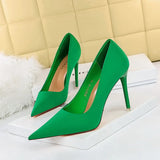 Breakj Korean Edition Spring And Autumn Fashion Simple Thin Heel High Heel Shallow Pointed Silk High Shoes Single